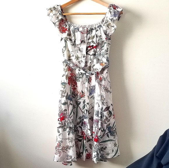 Zara Floral Button Down Off The Shoulder Dress - Picture 2 of 8